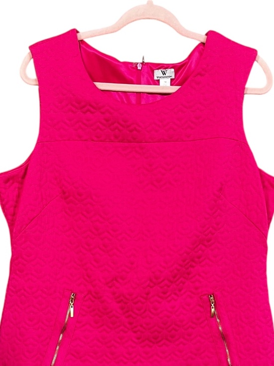Worthington Hot Pink Textured Knit Gold Zipper Sleeveless Sheath Dress Size 16 - Picture 3 of 8